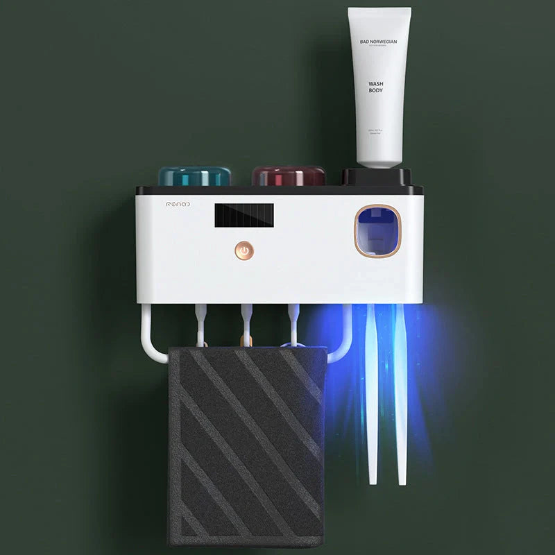Multifunctional UV Germicidal Toothbrush Rack with magnetic cup and sterilisation feature