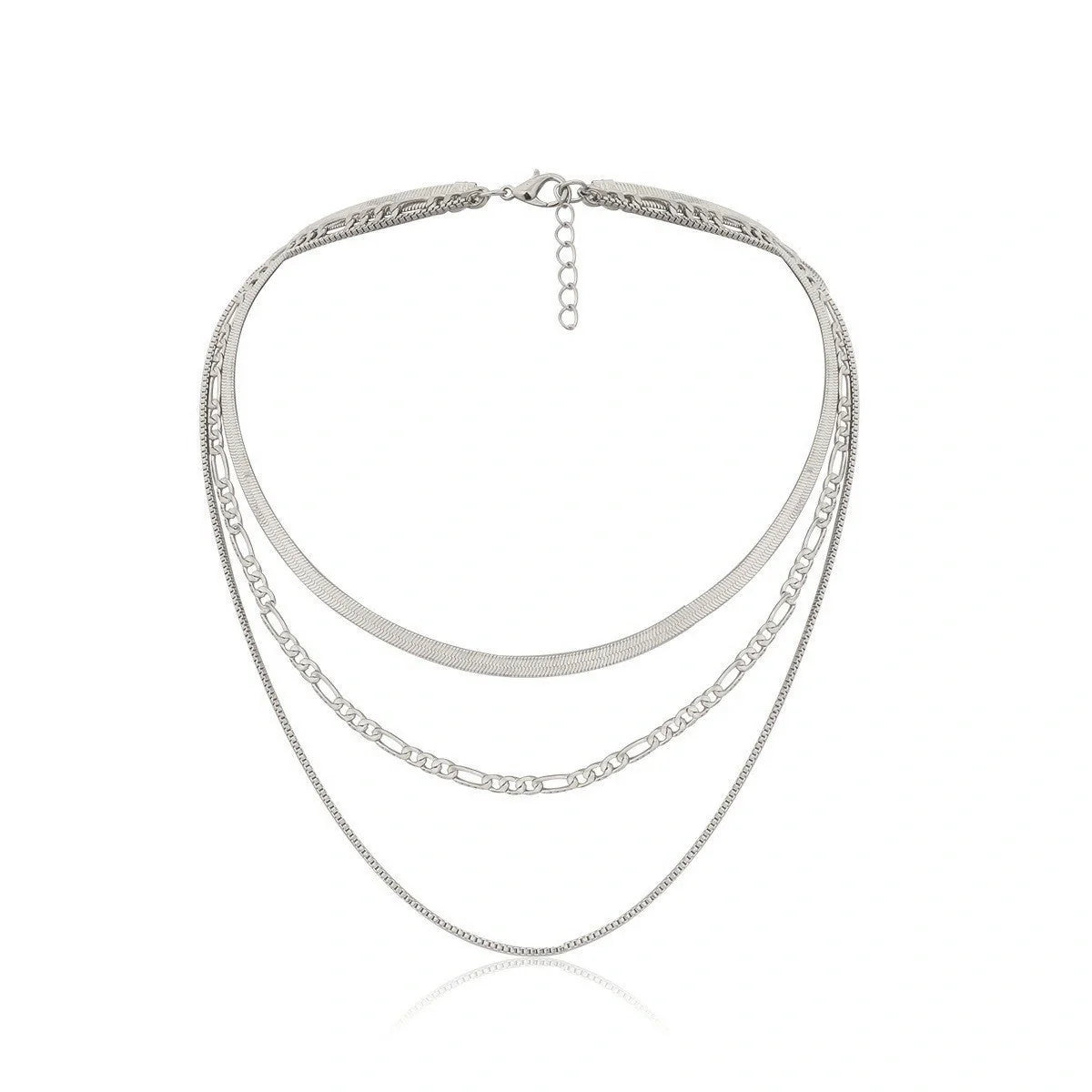 Punk Geometric Snake Bones Multi-layer Chain Necklace in silver and gold