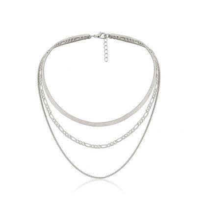Punk Geometric Snake Bones Multi-layer Chain Necklace in silver and gold