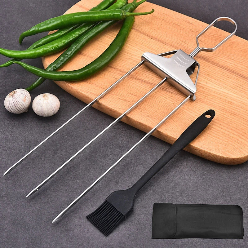 Durable stainless steel barbecue skewers with secure gripping, even cooking, and easy food removal
