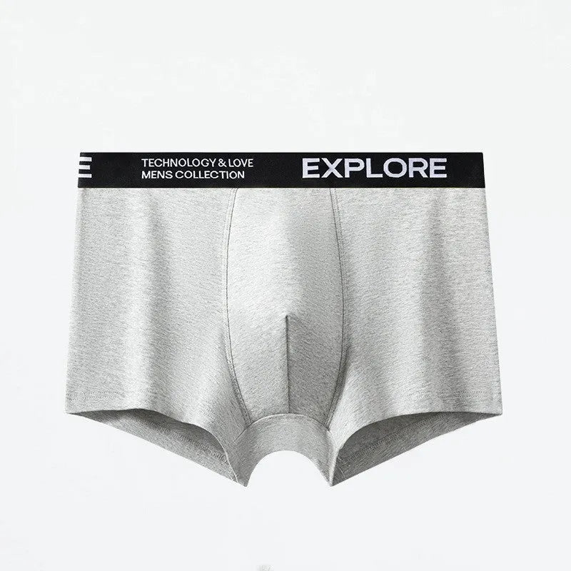 Men's mid waist cotton underwear in gray and black colour, shown flat.