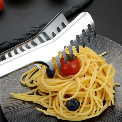 23cm stainless steel kitchen tongs with serrated tips and locking mechanism