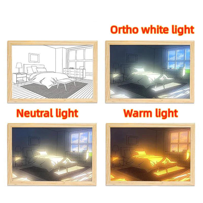 Customizable illuminated picture frame with adjustable LED lighting for home decor
