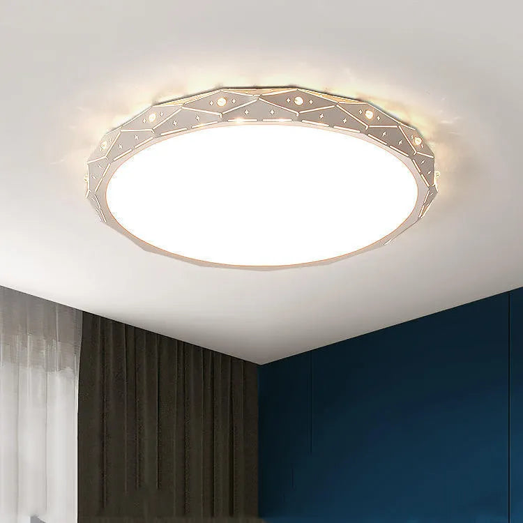 Round black iron frame LED ceiling lamp with dimming control for living room installation