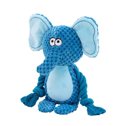 Hippo design plush dog toy with sound feature and cotton rope interior for interactive tug training