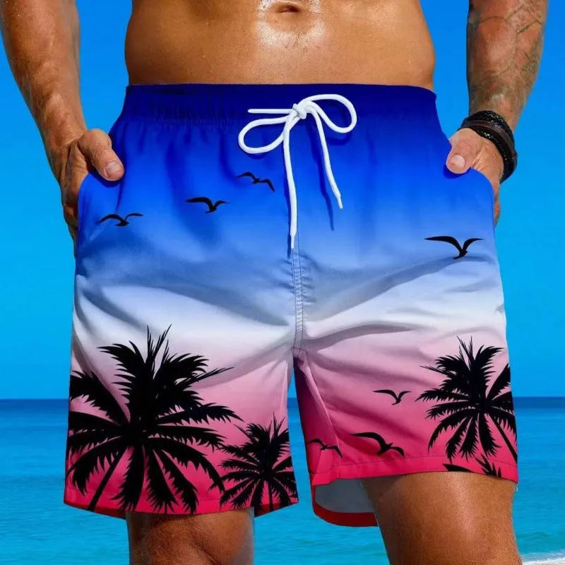 Men's ethnic style swimming trunks with loose board fit in polyester fabric