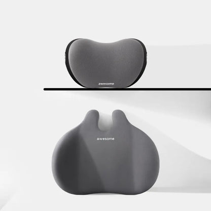 Car headrest and lumbar support pillow set in fabric with cotton filling.