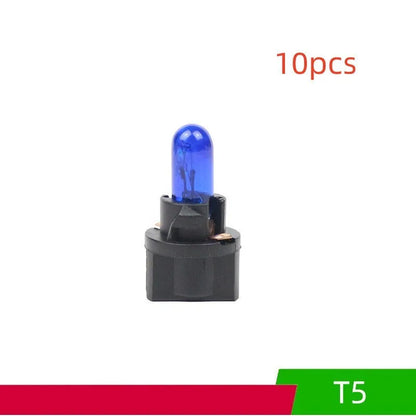 T5 car bubble meter indicator light in quartz glass showing six colour options for dashboard illumination