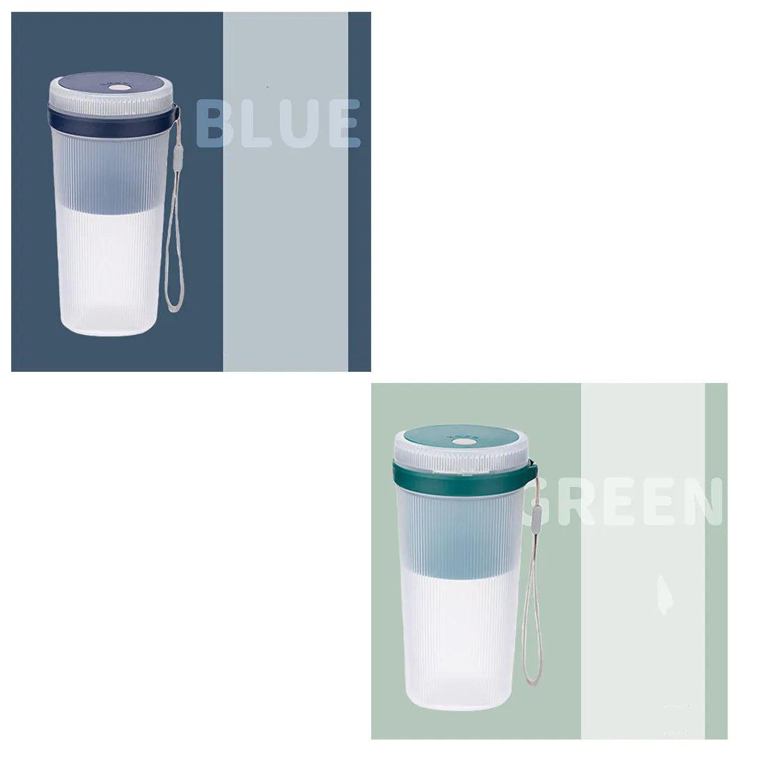 Multi-function portable blender in blue, green, or pink with USB cable and detachable parts for juicing