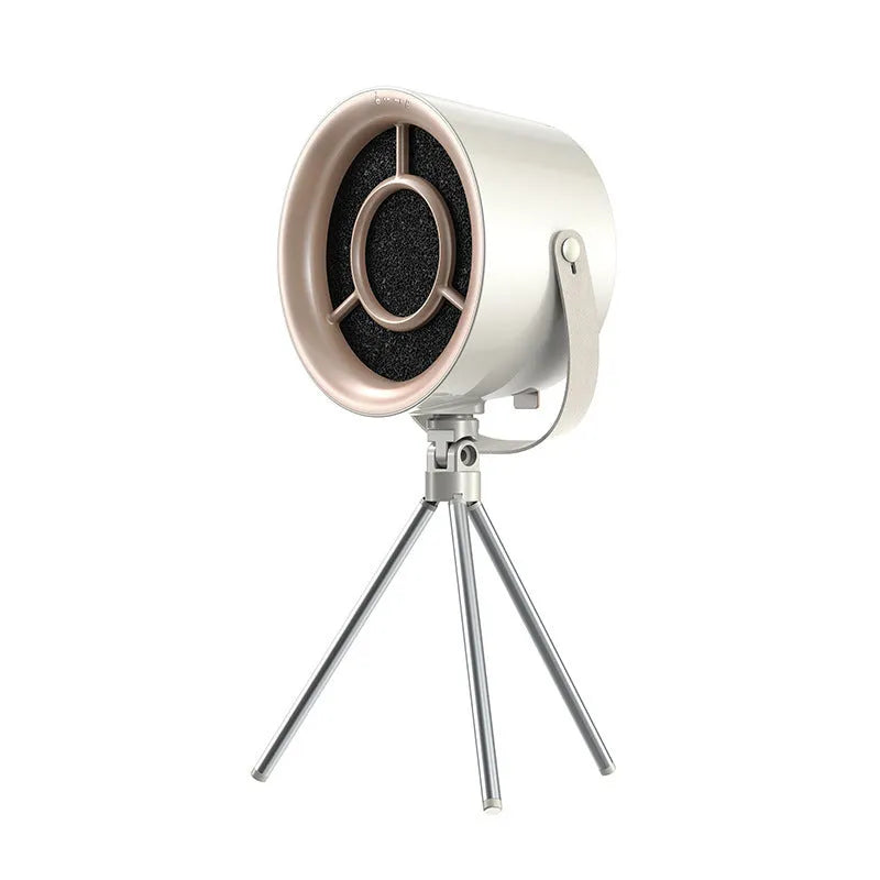 2024 portable desktop exhaust fan in Milky White colour with USB cable and tripod, dimensions 180x108x420mm