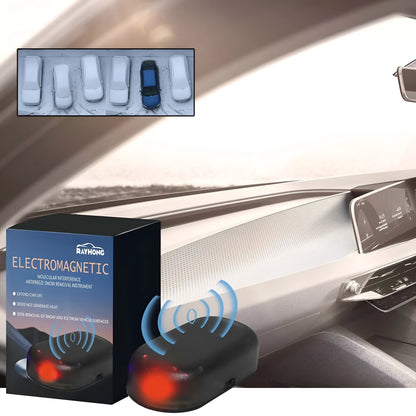 Black compact car de-icing tool for melting sleet and snow on vehicle windscreens.