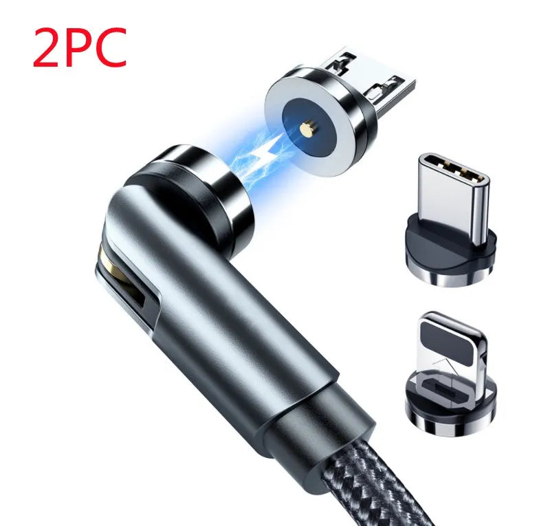 Essager black magnetic USB charging cable with 540-degree rotating connector showing LED light and nylon braiding