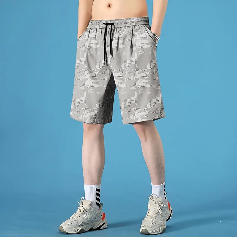 Men's quick-drying polyester seaside shorts with straight-leg cut and micro-elastic stretch