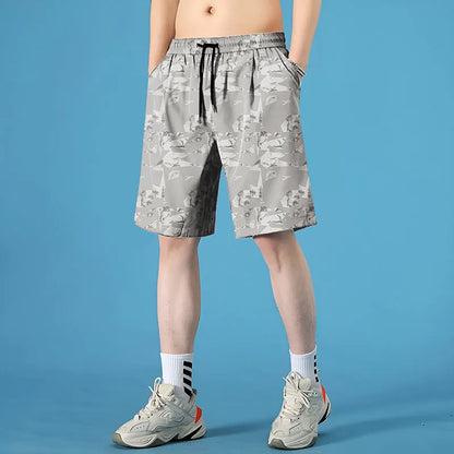 Men's quick-drying polyester seaside shorts with straight-leg cut and micro-elastic stretch