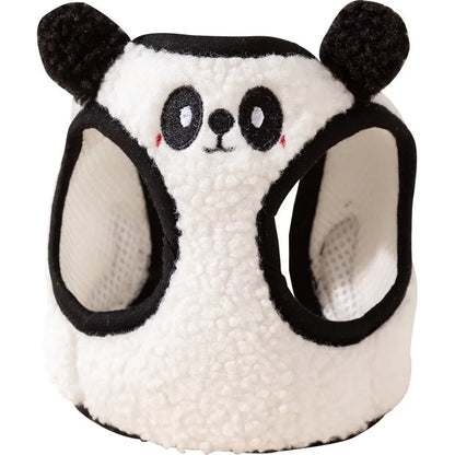 Lambswool animal-shaped dog lead and chest harness set with hand-holding rope in panda and bear designs