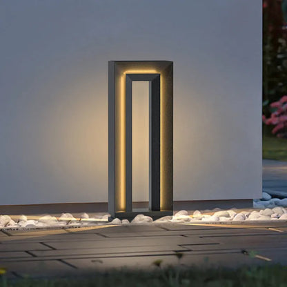 Square geometric garden lamp with abstract design in stainless steel acrylic, 62cm tall