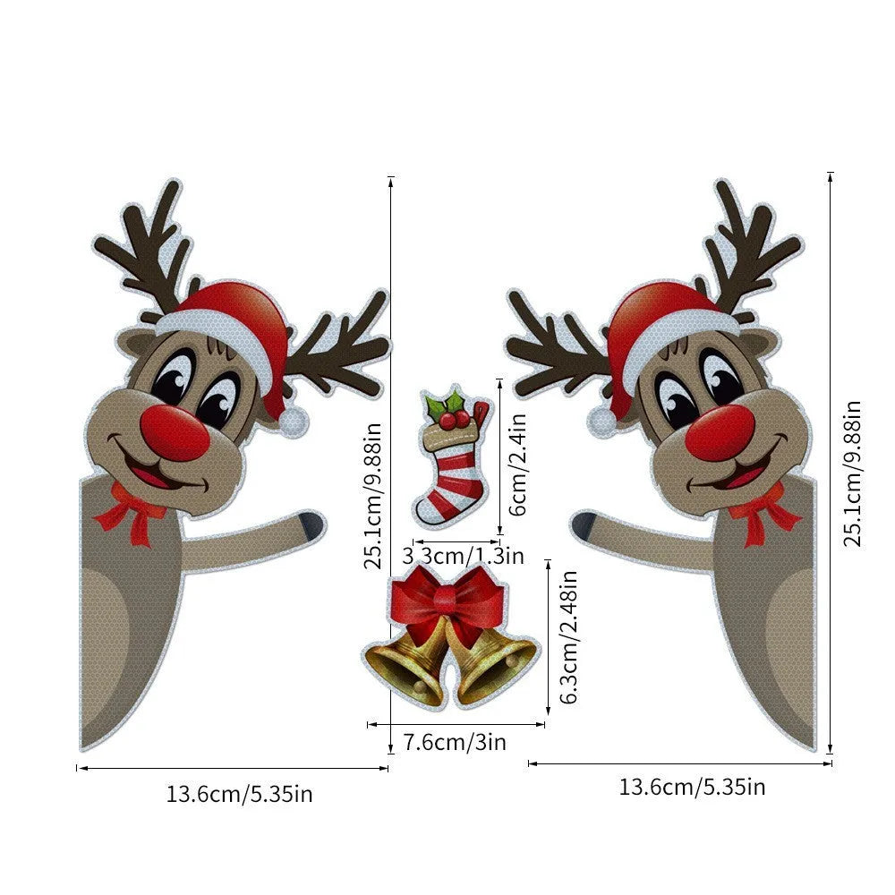 Cartoon Christmas elk bell design on a reflective magnetic luminous car bumper sticker.