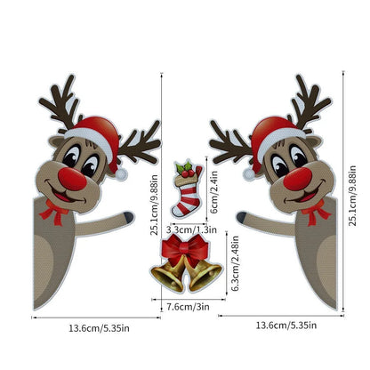 Cartoon Christmas elk bell design on a reflective magnetic luminous car bumper sticker.