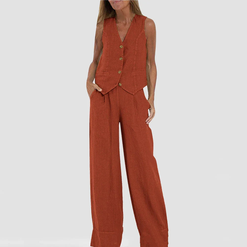 Chic sleeveless top and relaxed trousers set for women in various colors and sizes