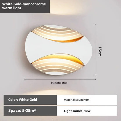 Aluminium wall lamp with 10W LED showing three light colour options and IP65 rating for bedroom or outdoor use