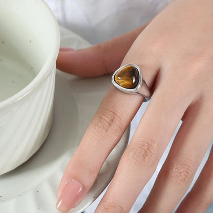 Elegant titanium steel ring with natural stones in various colours and styles, perfect for unisex wear