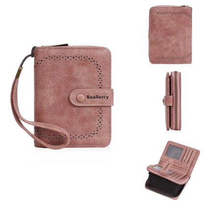 Women's black PU leather zip coin purse wallet with integrated card slots lying flat.