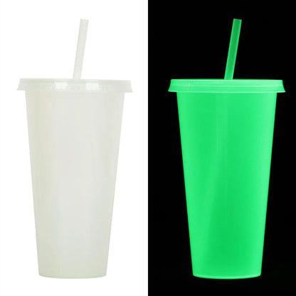 720ml plastic sippy cup with Halloween luminous straw, cylindrical shape, 17.5cm height