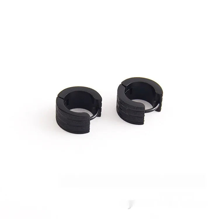 Titanium steel frosted geometric earrings in black, gold, or steel colour with three-line Korean style design