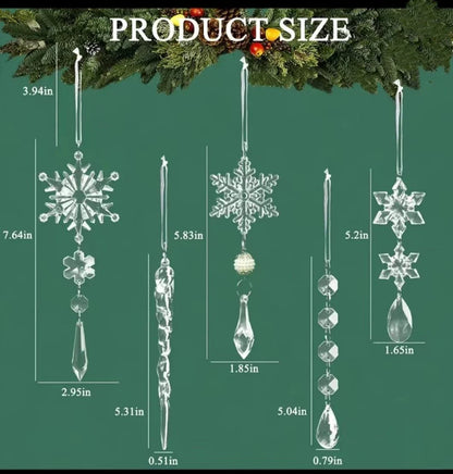 10 clear acrylic icicle ornaments with hanging holes and ribbons for easy holiday display