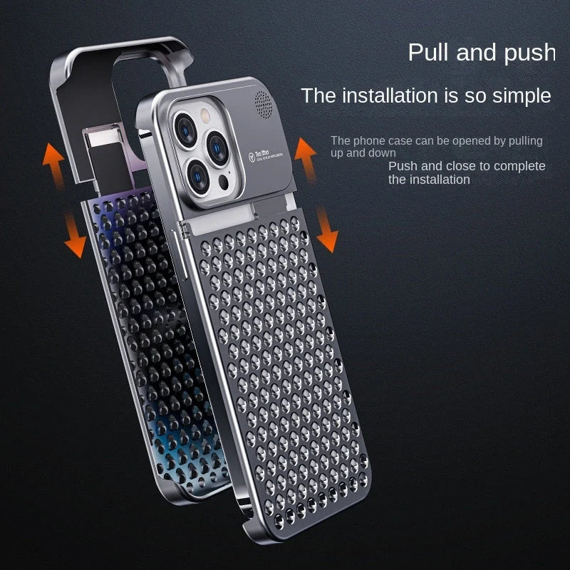 Aluminum alloy iPhone case with hollow design for heat dissipation and aromatherapy feature