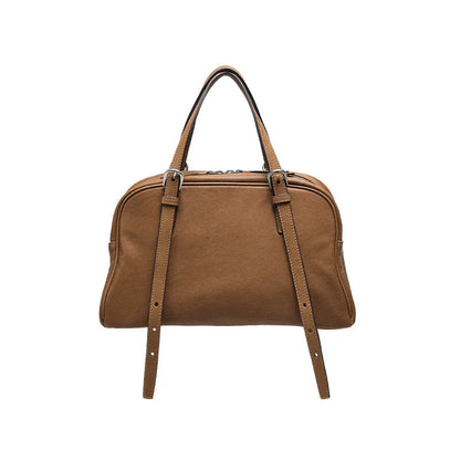 Women's retro casual genuine leather shoulder bag in horizontal square shape with double straps