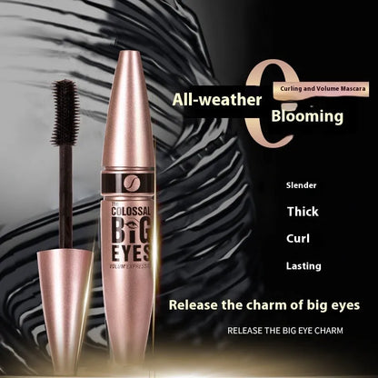 Black waterproof thickening mascara tube with 12ml sweatproof formula and standard brush applicator