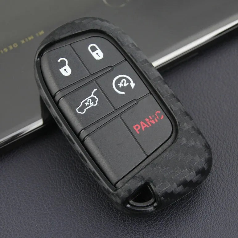Carbon fibre pattern silicone key case for Dodge Chrysler Fiat remote keys with single bag and buckle options