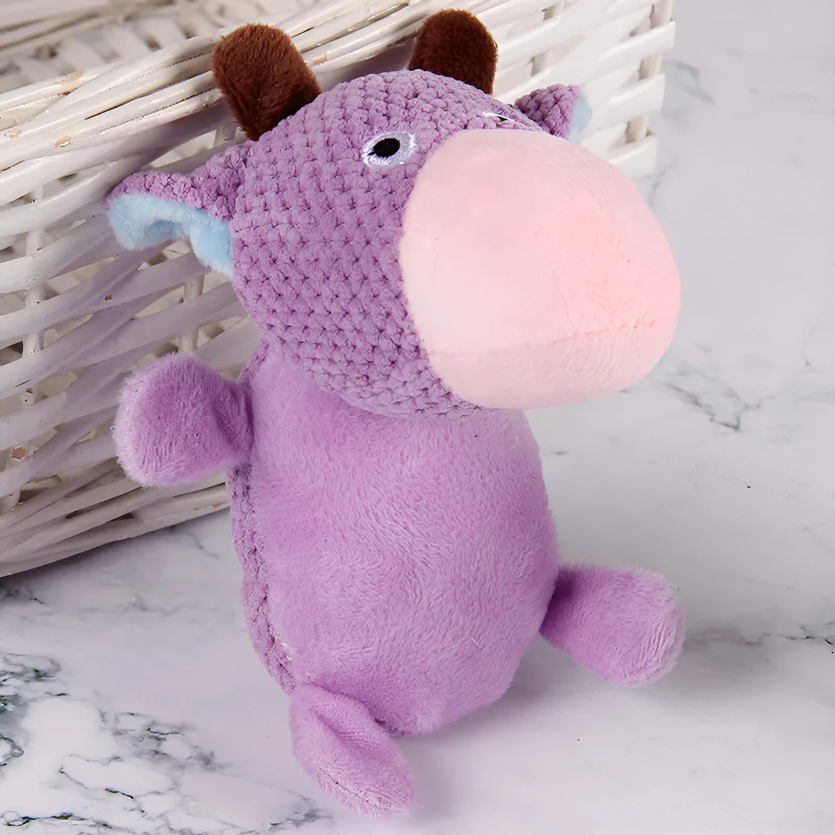 Corn velvet plush pet molar toy with squeaker in screaming cow or screaming duck design