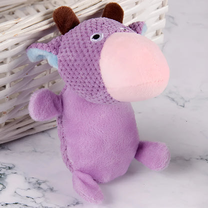 Corn velvet plush pet molar toy with squeaker in screaming cow or screaming duck design
