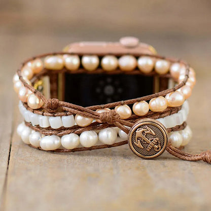 Handmade pearl watch strap for men and women in 38-49mm dial sizes and 14-22cm wrist sizes