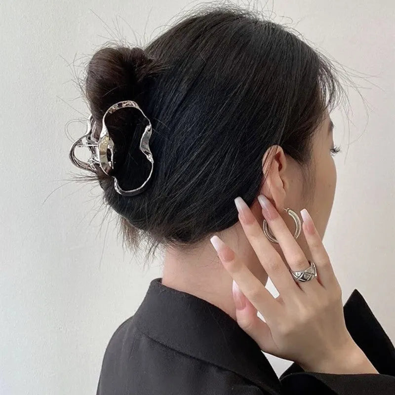 Silver metal hair claw barrette example from a range of 44 Korean-style designs.