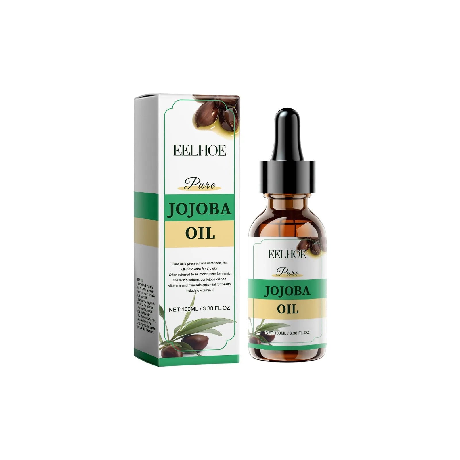 100ml bottle of organic jojoba facial essential oil for skin moisturisation.