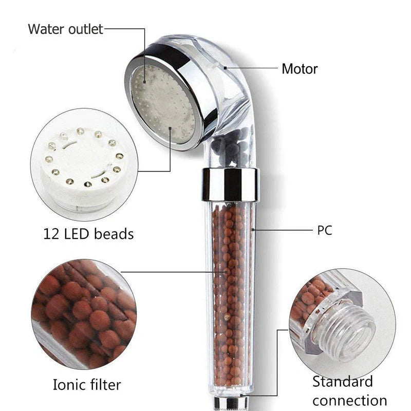 Color Changing LED Shower Head with temperature sensor and high pressure