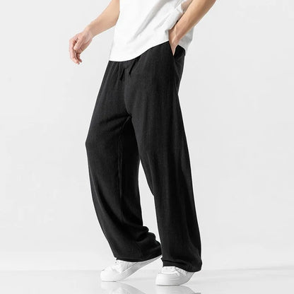 Men's bamboo fibre cropped trousers with drawstring waist in straight-leg cut