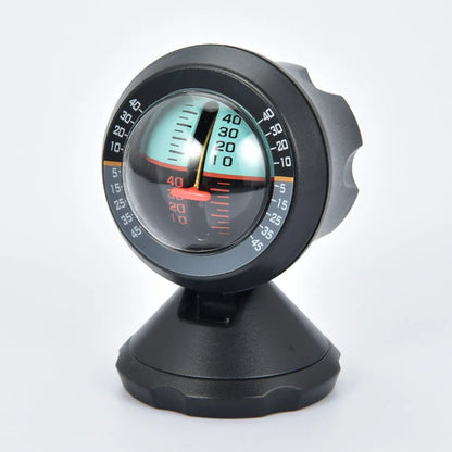 Black vehicle mounted slope meter with adjustable viewing angle for measuring automotive pitch and roll