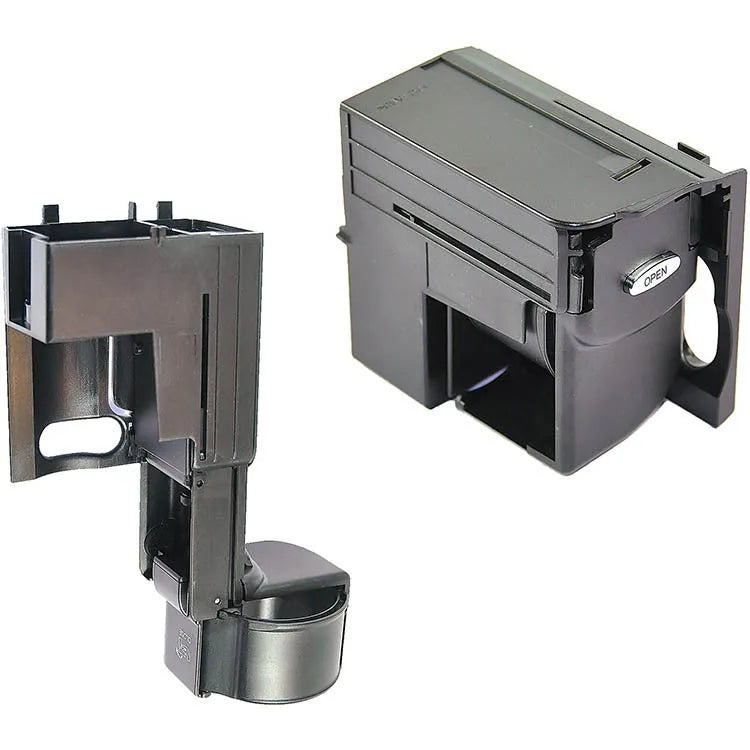 Black plastic Mercedes-Benz cup holder bracket replacement part number 2116800014