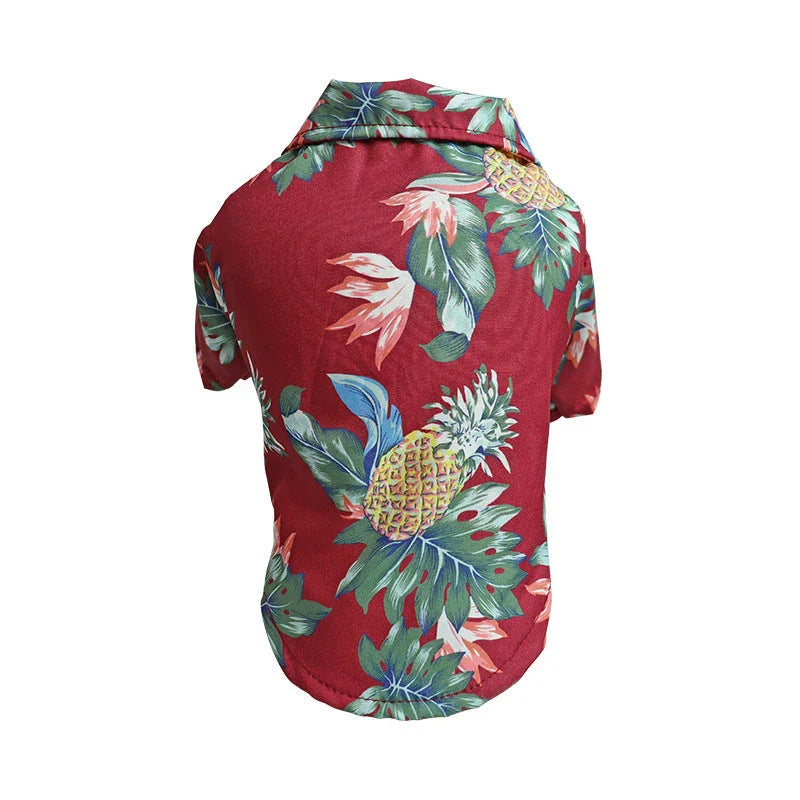 Breathable Hawaiian-style pet shirt for dogs and cats in various tropical colors and patterns