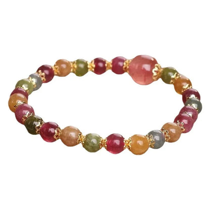 Women's 10mm tourmaline strawberry quartz bracelet with round beads and manual craftsmanship