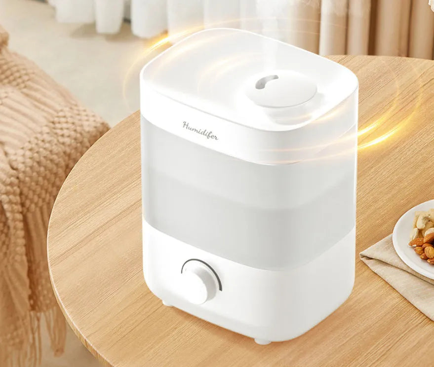 White plastic 2L humidifier with dual spouts, USB port, and night light