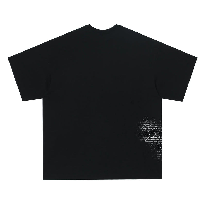 Short sleeve pure cotton t-shirt in American retro hip hop gothic style with letter pattern, available in black and white colours and sizes M, L, XL, suitable for summer wear