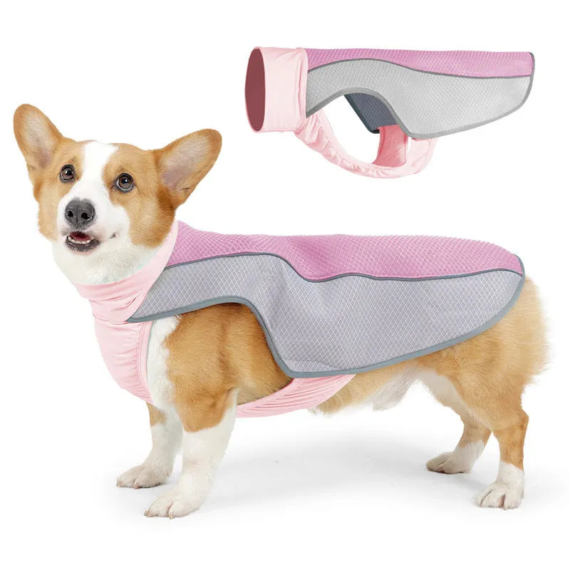 Lightweight polyester mesh dog cooling vest for summer heatstroke prevention on a dog