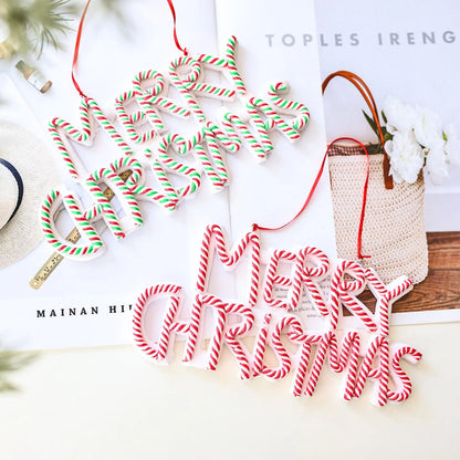Christmas letter plate pendant ornament in red and white or red white green plastic for tree display