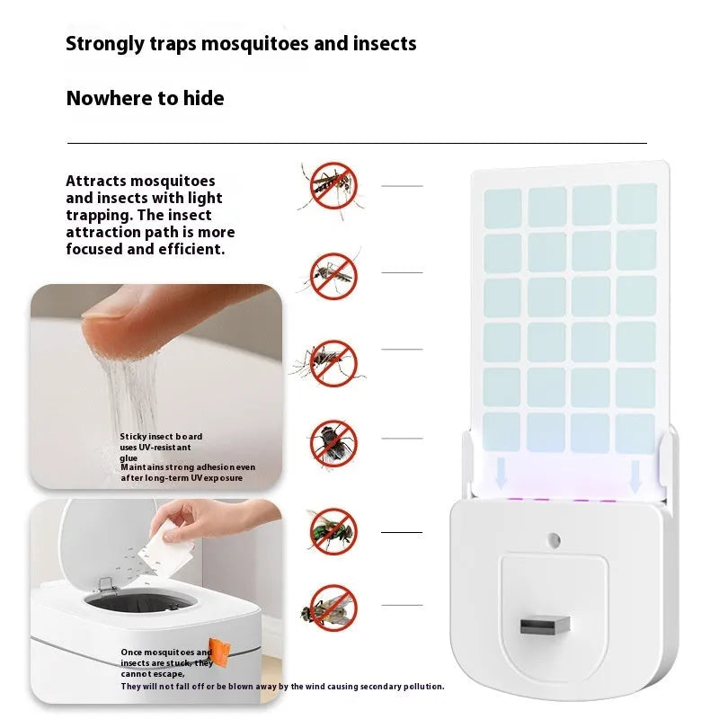 White UV mosquito killer lamp with USB charging port and adhesive insect catching boards