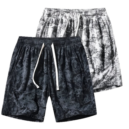 Men's corduroy camouflage athletic shorts in grey with a high-waist and straight-leg design.